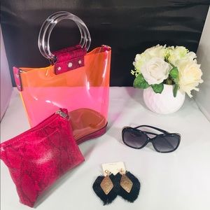 Brand new , bag & make up bag , earrings , glasses